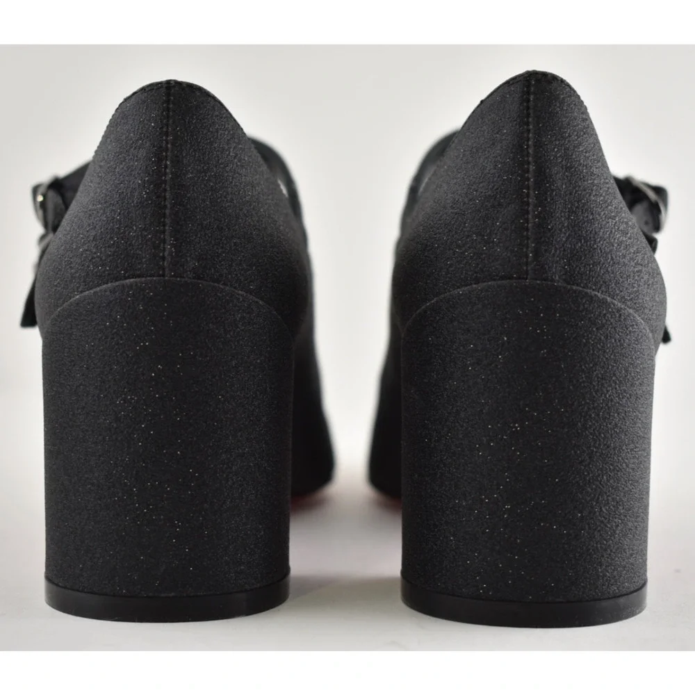 Christian Louboutin Miss Jane 55 Black Glitter Mary Jane Block Heel Pump 37.5